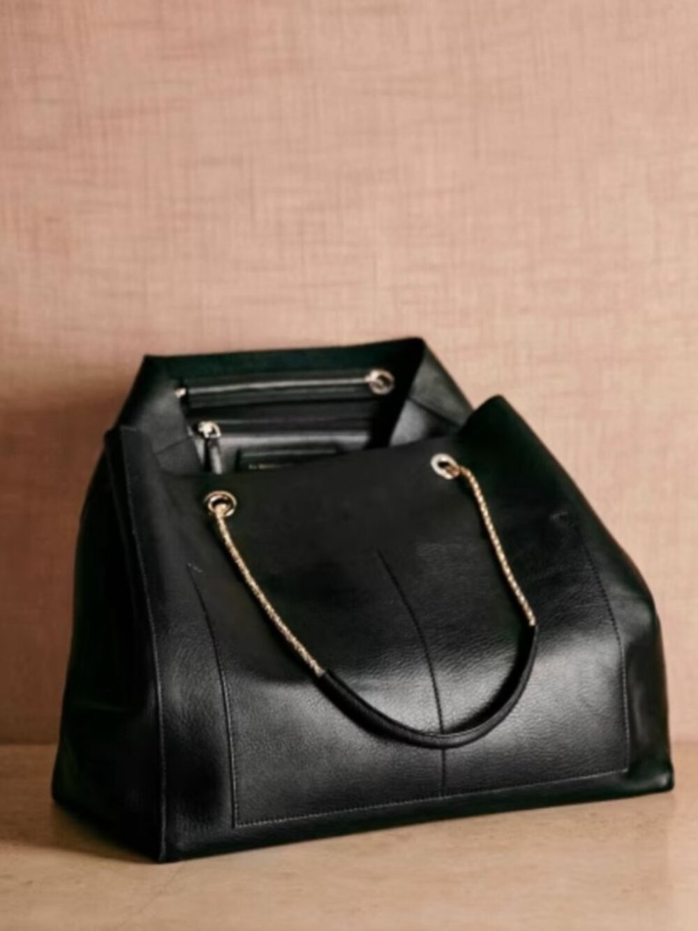 Sezane Gaby Black Leather Tote